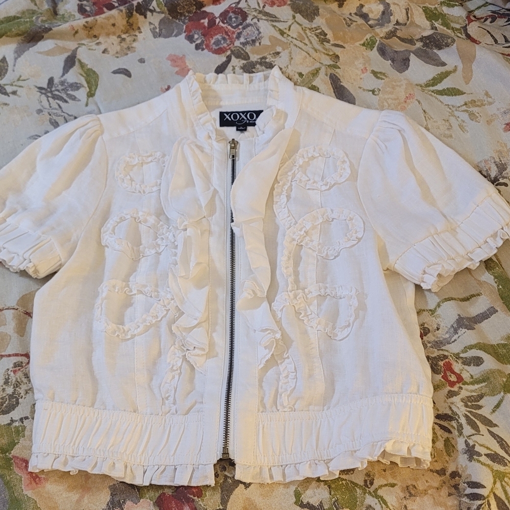 XOXO White Jacket Top with Gold Zipper